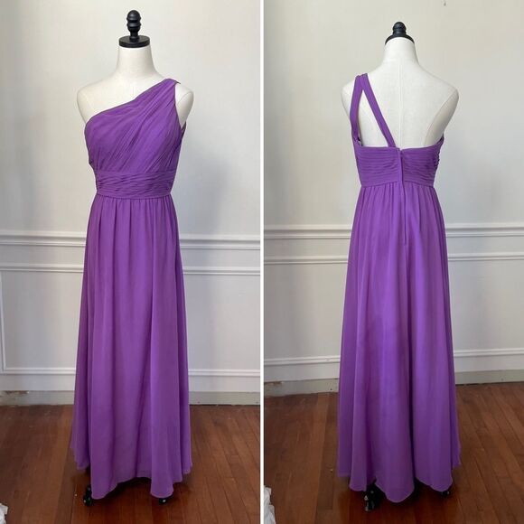 Impression Bridal One Shoulder Purple Chiffon Bridesmaid Prom Formal Gown 10 - Picture 1 of 6
